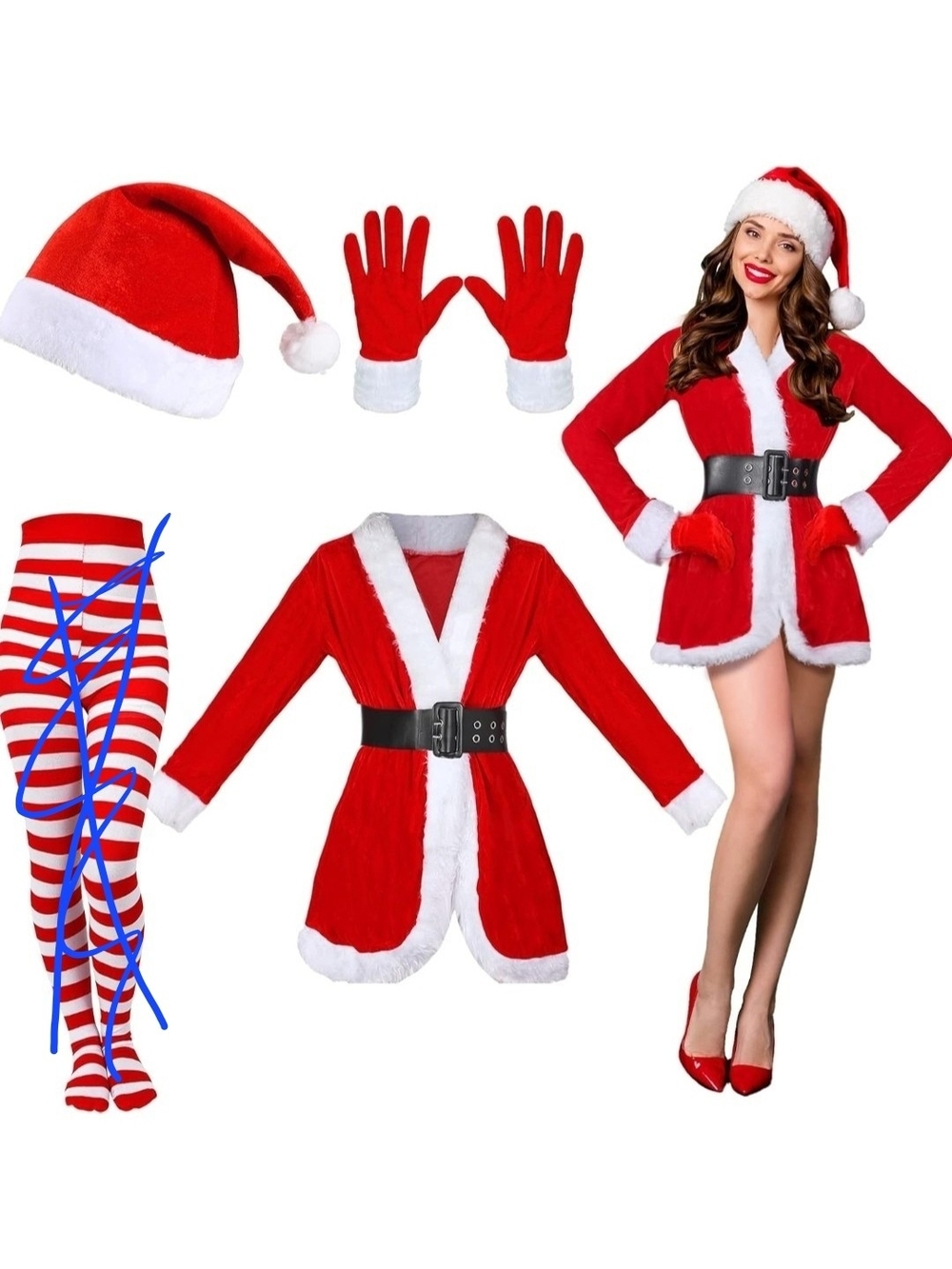 Red Women’s Santa Costume Set with Faux Pink Fur Trim